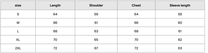 Size Guide for Boxy Zip Hoodie